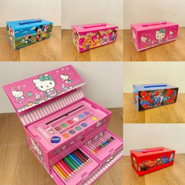 Multi Colour 54 Pieces Kids Art Artist Set In A Box With Drawers Pens Pencils Crayons Paints Providing Creative Designs - Boys & Girls