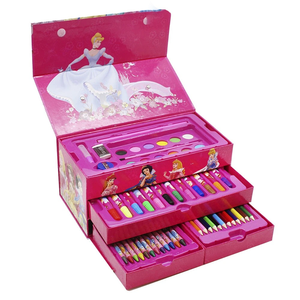 Multi Colour 54 Pieces Kids Art Artist Set In A Box With Drawers Pens Pencils Crayons Paints Providing Creative Designs - Boys & Girls