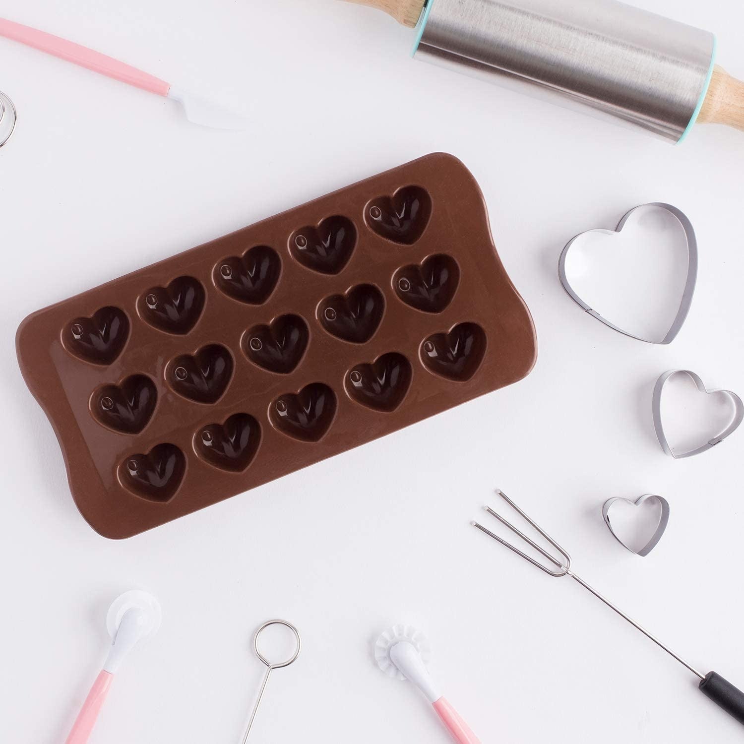 Silicone Chocolate Molds | Non-Stick Candy & Cake Chocolate Making Mold Kit | For Kids & Adults ( heart shape)