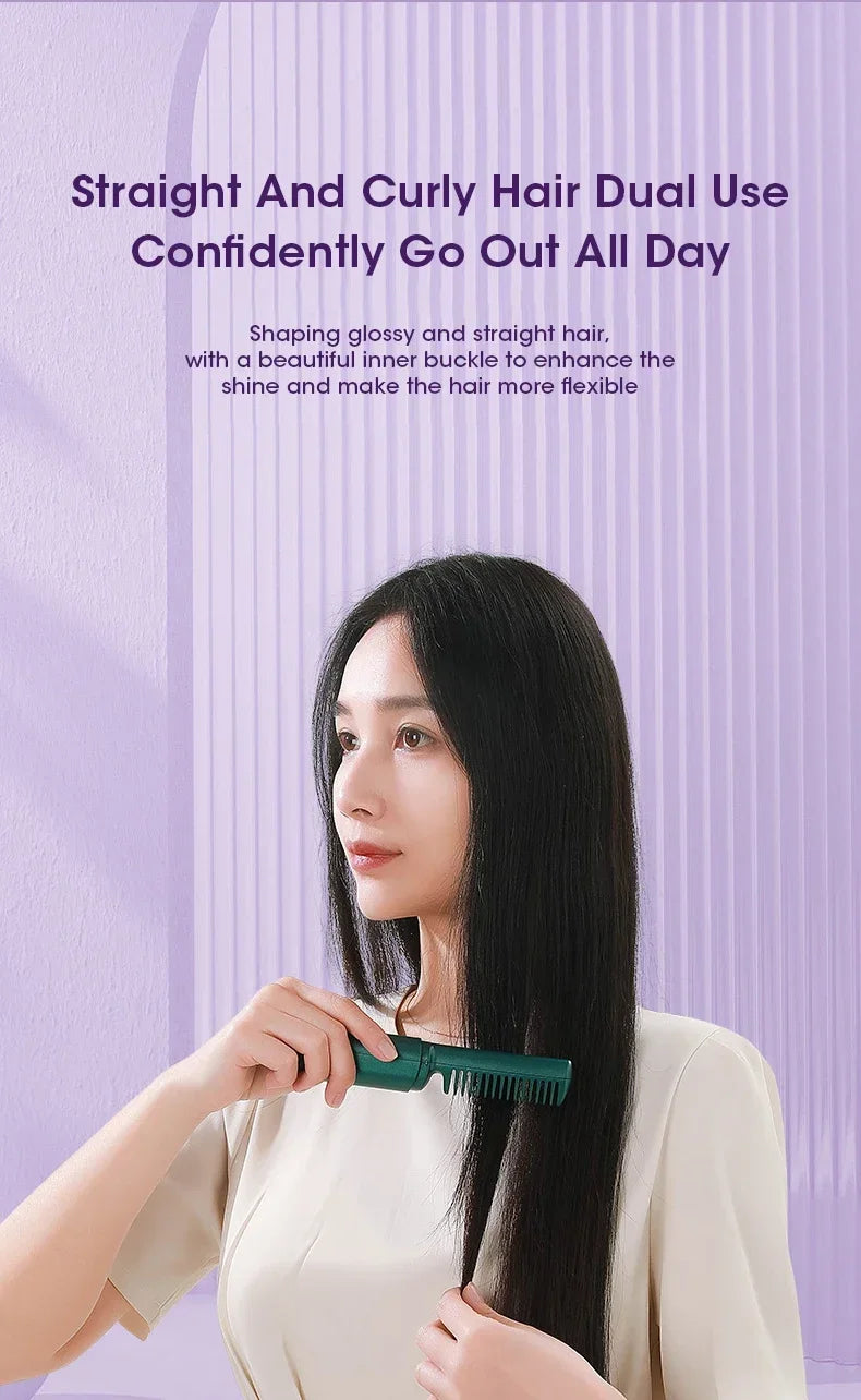 2-in-1 Hair Styling Brush, Straightener, Curler Comb Random Color