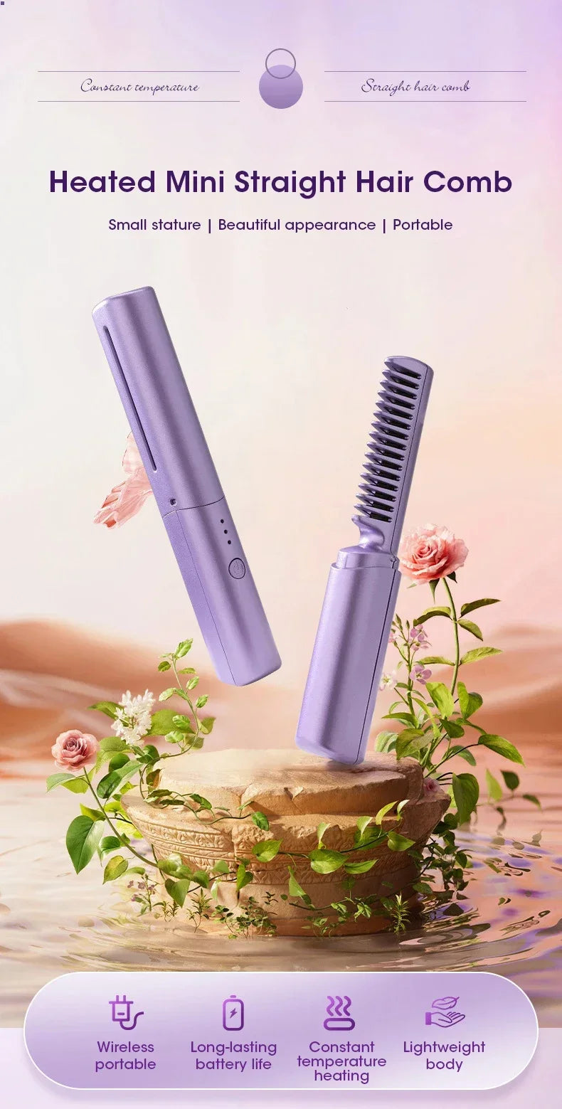 2-in-1 Hair Styling Brush, Straightener, Curler Comb Random Color