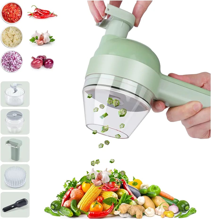 4 in 1 Handheld Electric Vegetable Cutter Wireless Food Processor for Garlic Pepper Chili Onion Celery Ginger Meat with Brush (random color )