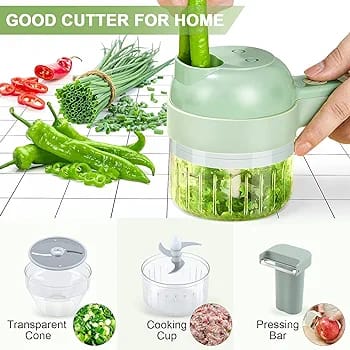 4 in 1 Handheld Electric Vegetable Cutter Wireless Food Processor for Garlic Pepper Chili Onion Celery Ginger Meat with Brush (random color )
