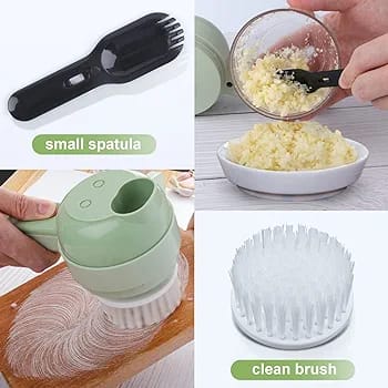4 in 1 Handheld Electric Vegetable Cutter Wireless Food Processor for Garlic Pepper Chili Onion Celery Ginger Meat with Brush (random color )