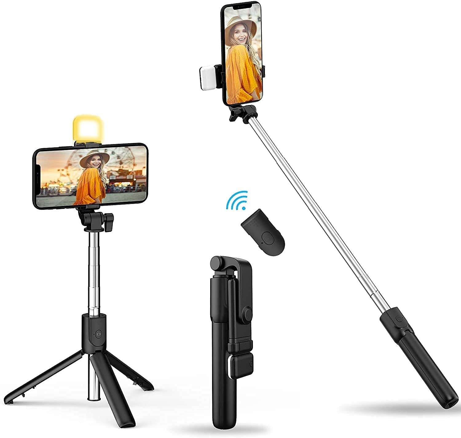 R1 3-in-1 Bluetooth Selfie Stick & Portable Tripod Stand with Detachable Remote | 360° Rotation & Extendable Pole for iPhone & Android